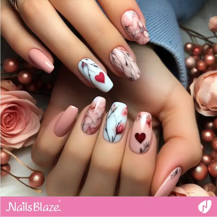 Marble Effect Pink and White Nails for Valentine